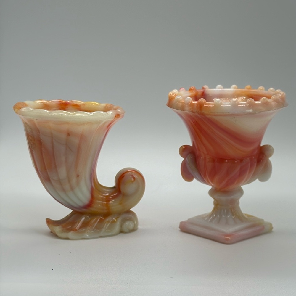 NYC Merc Co Vintage Slag Glass/AKro cornucopia. Orange Creamsicle in color glow
